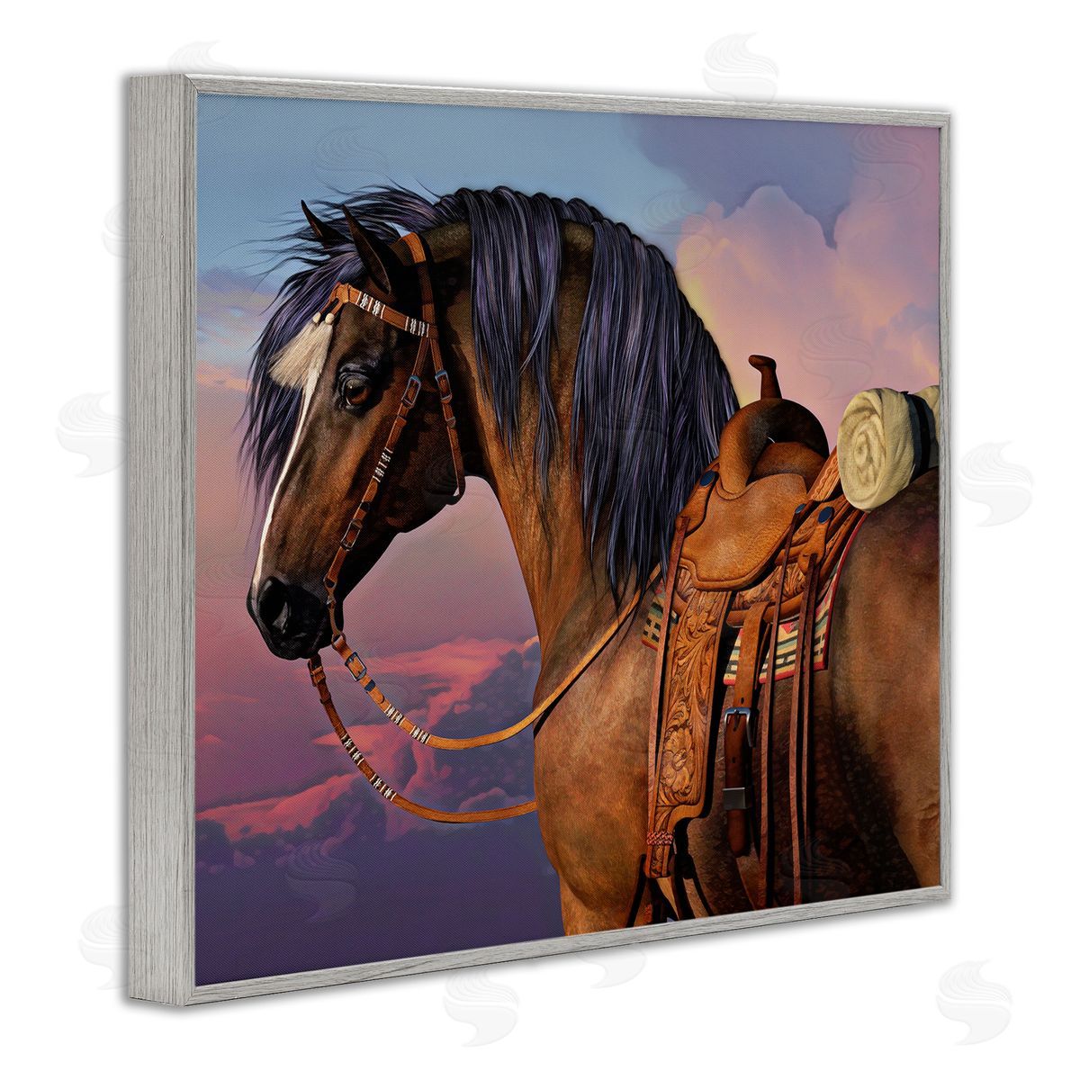Laurie Prindle Cowboy's Pride Horse & Saddle Gray Framed Giclee Wall Artside_