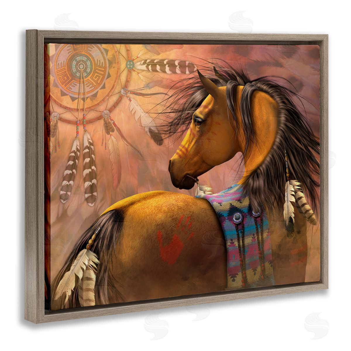 Laurie Prindle Kiowa Gold Stallion Brown Floater Frame Canvas Artside_