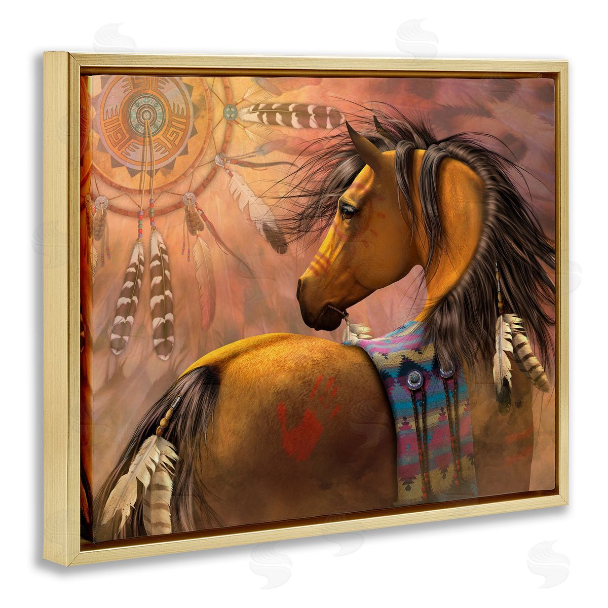 Laurie Prindle Kiowa Gold Stallion Gold Floater Frame Canvas Artside_