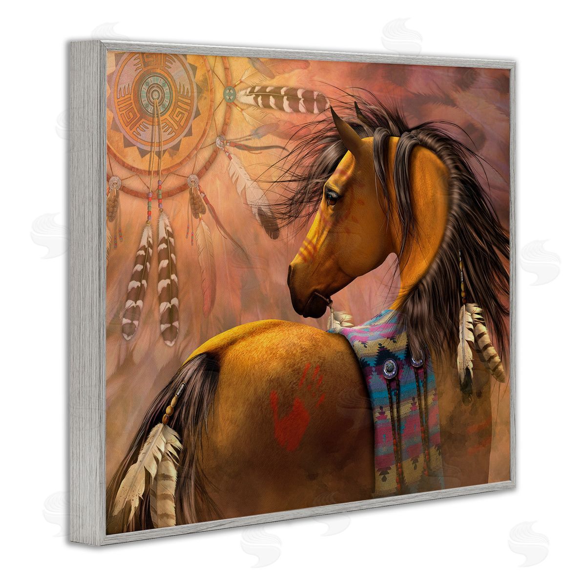Laurie Prindle Kiowa Gold Stallion Gray Framed Giclee Wall Artside_