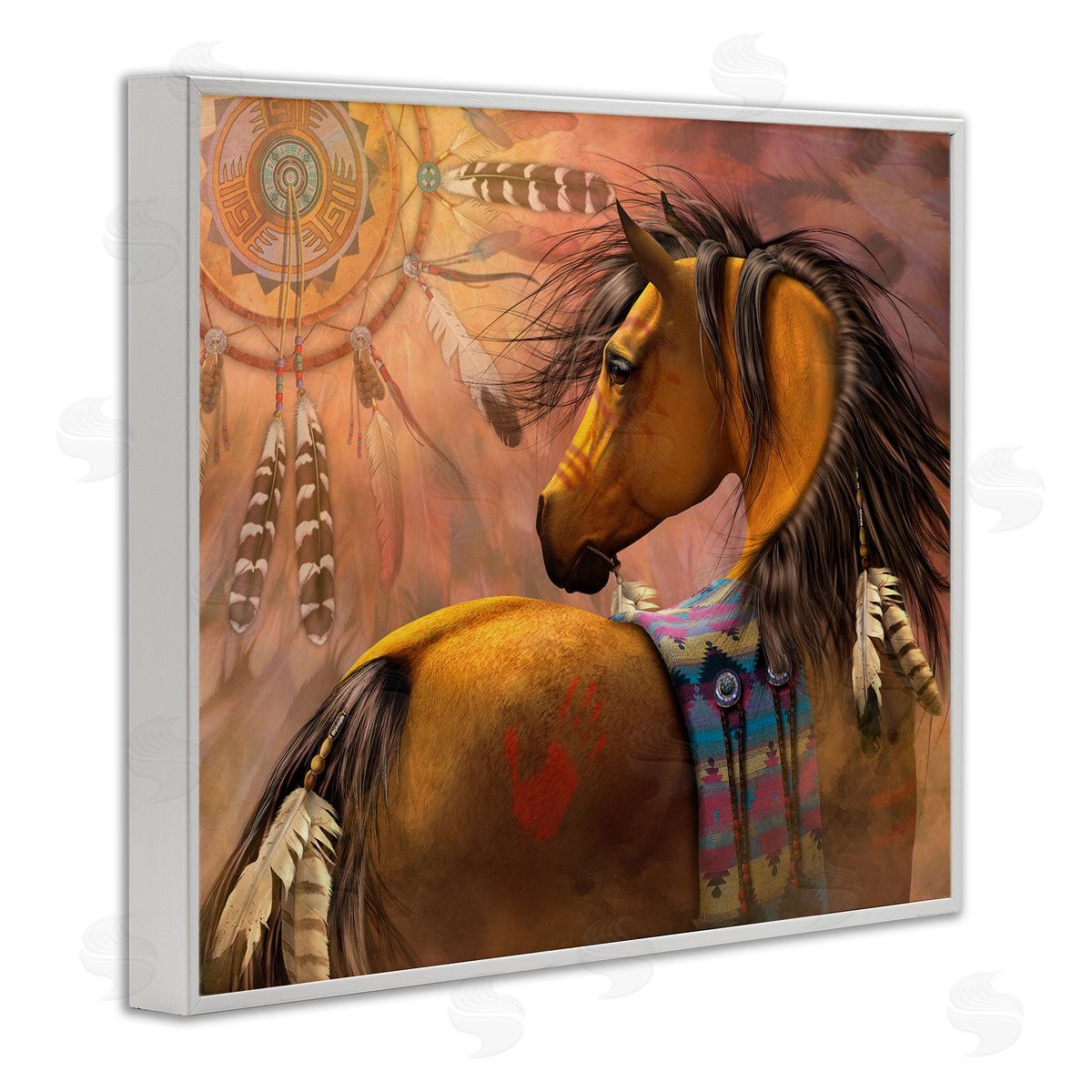 Laurie Prindle Kiowa Gold Stallion White Framed Giclee Wall Artside_