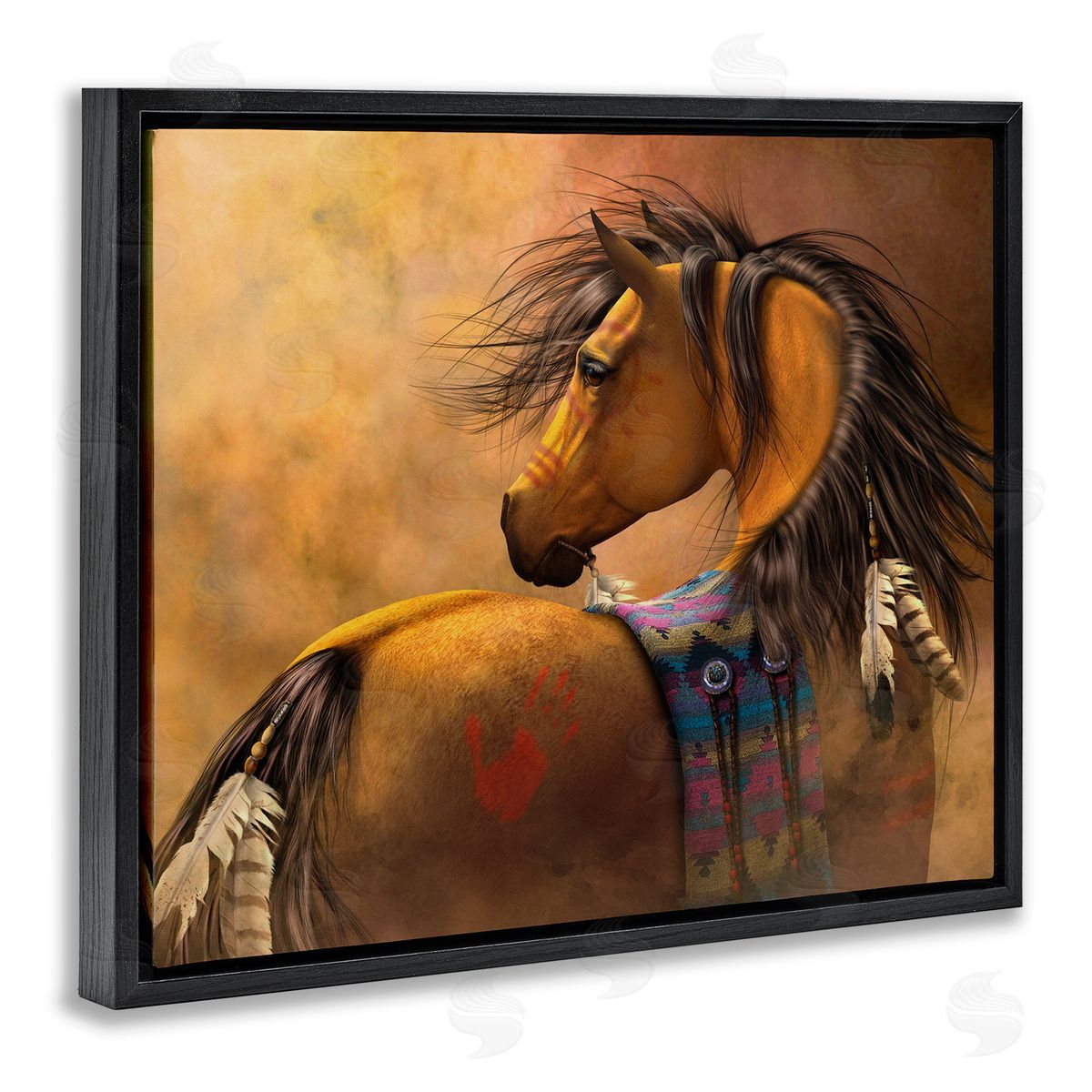 Laurie Prindle Kiowa Gold Horse Black Floater Frame Canvas Artside_