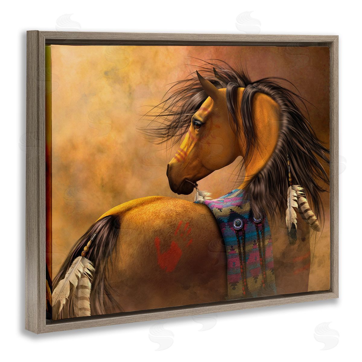 Laurie Prindle Kiowa Gold Horse Brown Floater Frame Canvas Artside_
