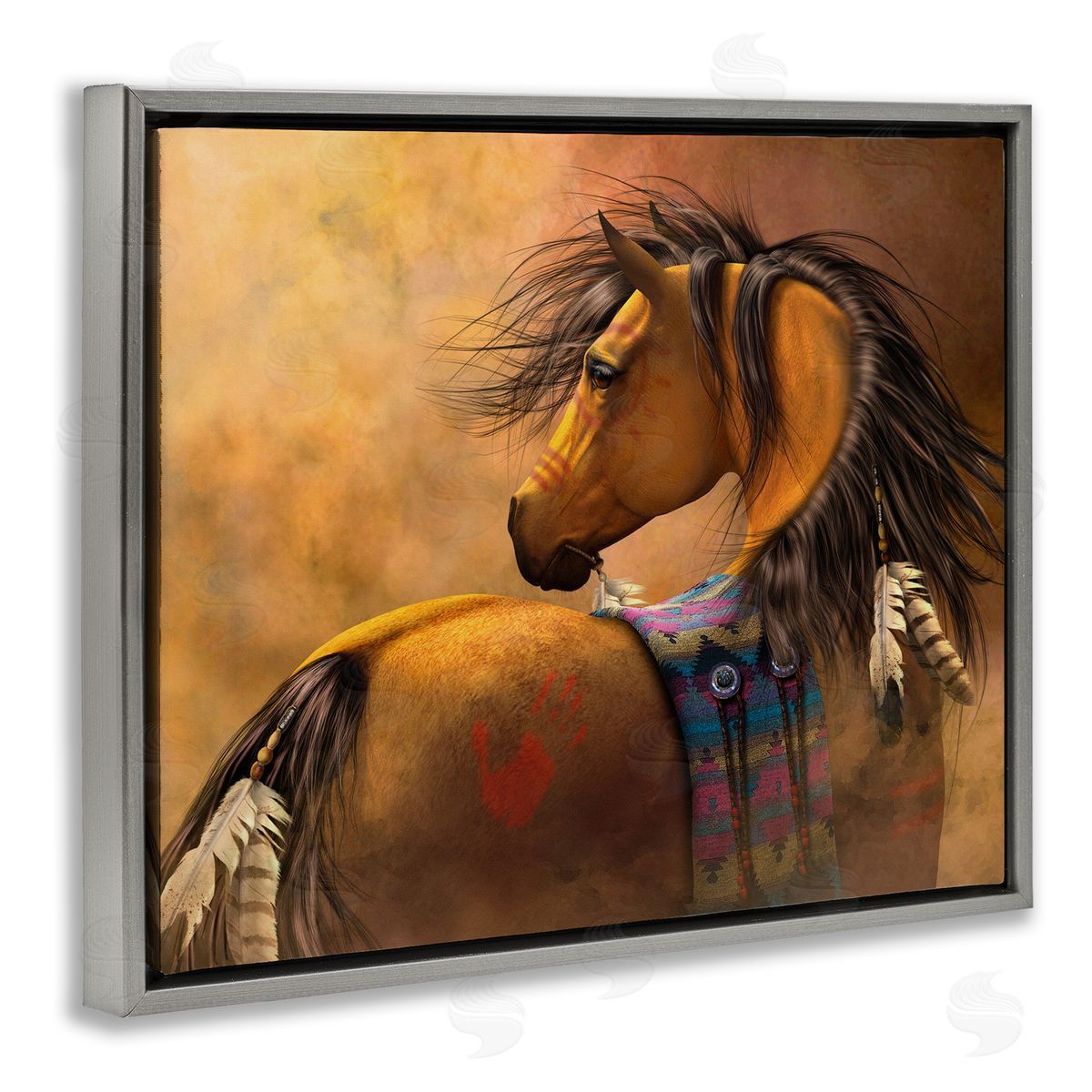 Laurie Prindle Kiowa Gold Horse Gray Floater Frame Canvas Artside_