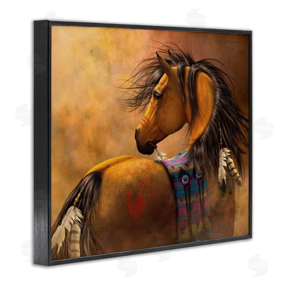 Laurie Prindle Kiowa Gold Horse Black Framed Giclee Wall Artside_