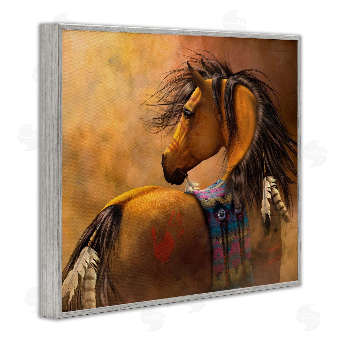 Laurie Prindle Kiowa Gold Horse Gray Framed Giclee Wall Artside_