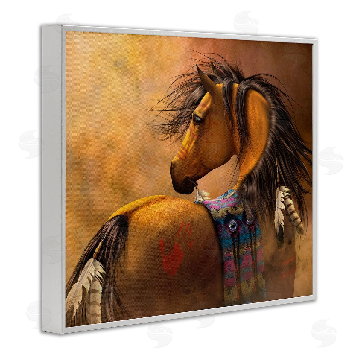 Laurie Prindle Kiowa Gold Horse White Framed Giclee Wall Artside_