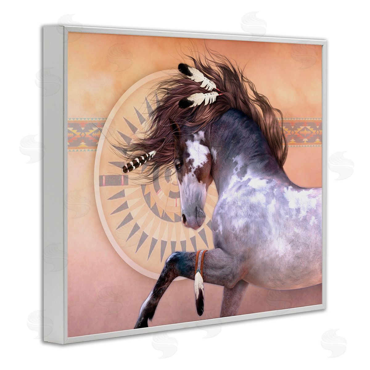 Laurie Prindle Native Spirit Stallion White Framed Giclee Wall Artside_