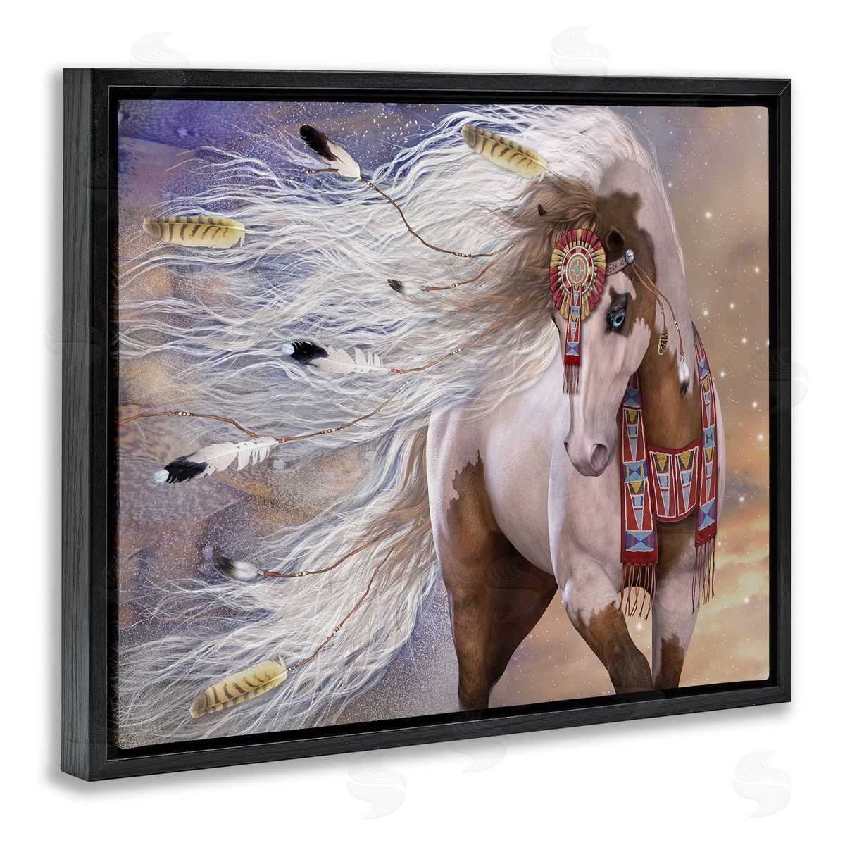 Laurie Prindle Horse With Feathers Black Floater Frame Canvas Artside_