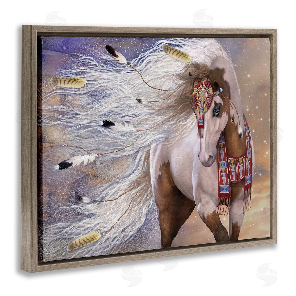 Laurie Prindle Horse With Feathers Brown Floater Frame Canvas Artside_