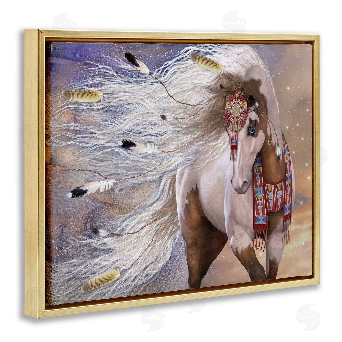 Laurie Prindle Horse With Feathers Gold Floater Frame Canvas Artside_