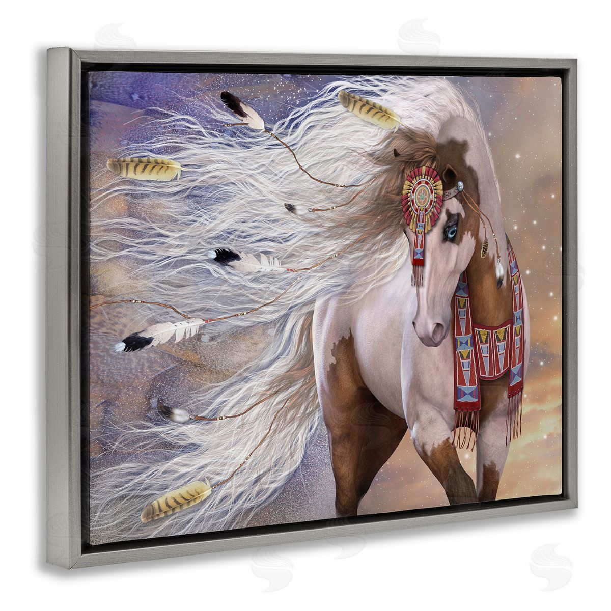 Laurie Prindle Horse With Feathers Gray Floater Frame Canvas Artside_