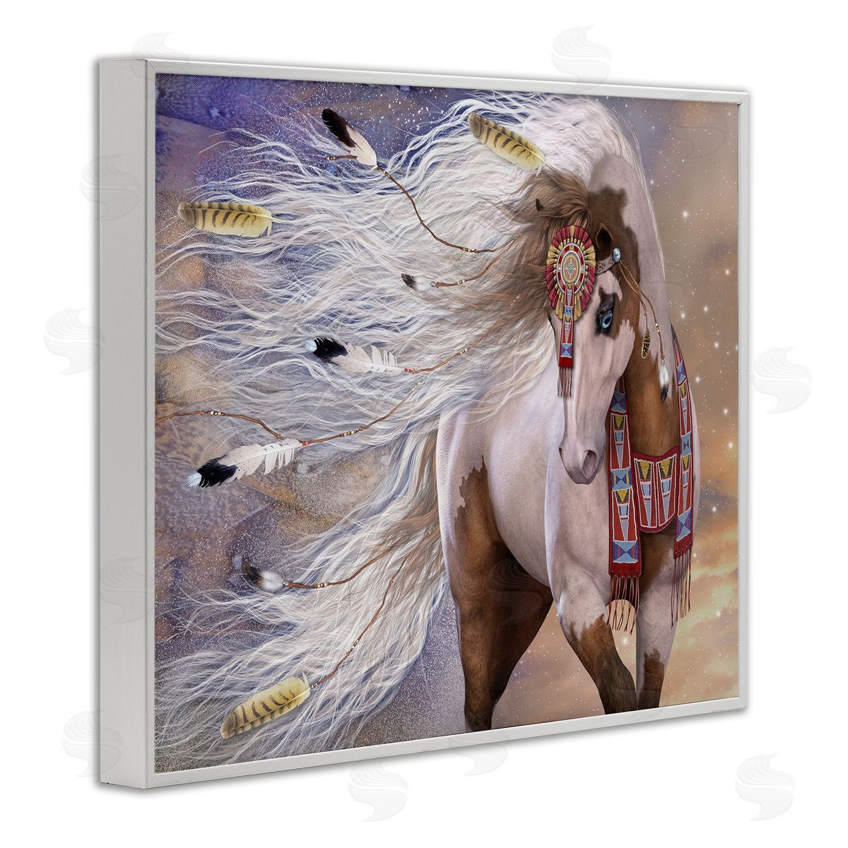 Laurie Prindle Horse With Feathers White Framed Giclee Wall Artside_