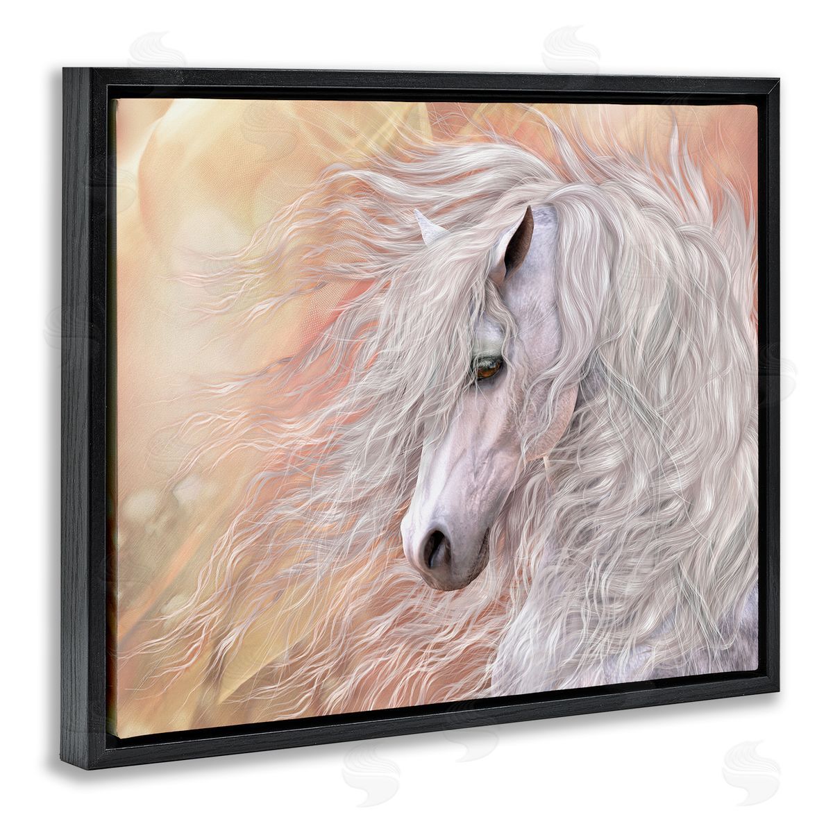 Laurie Prindle Primavera White Horse Black Floater Frame Canvas Artside_