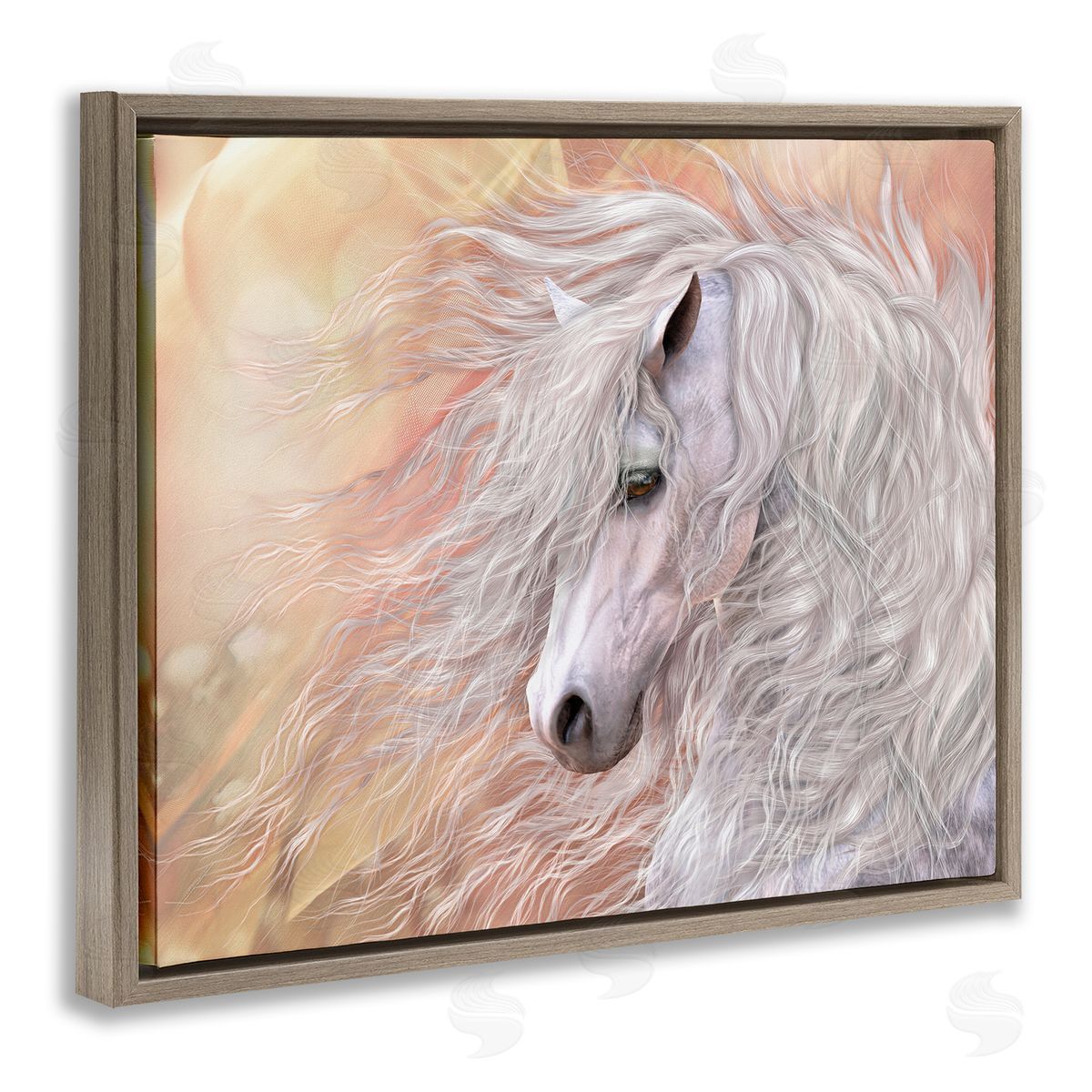 Laurie Prindle Primavera White Horse Brown Floater Frame Canvas Artside_