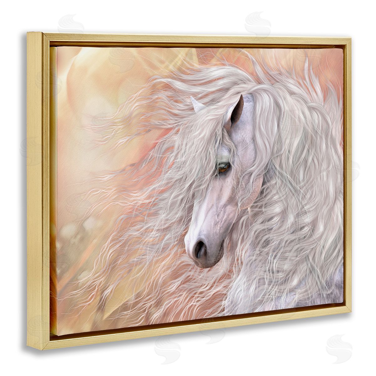 Laurie Prindle Primavera White Horse Gold Floater Frame Canvas Artside_