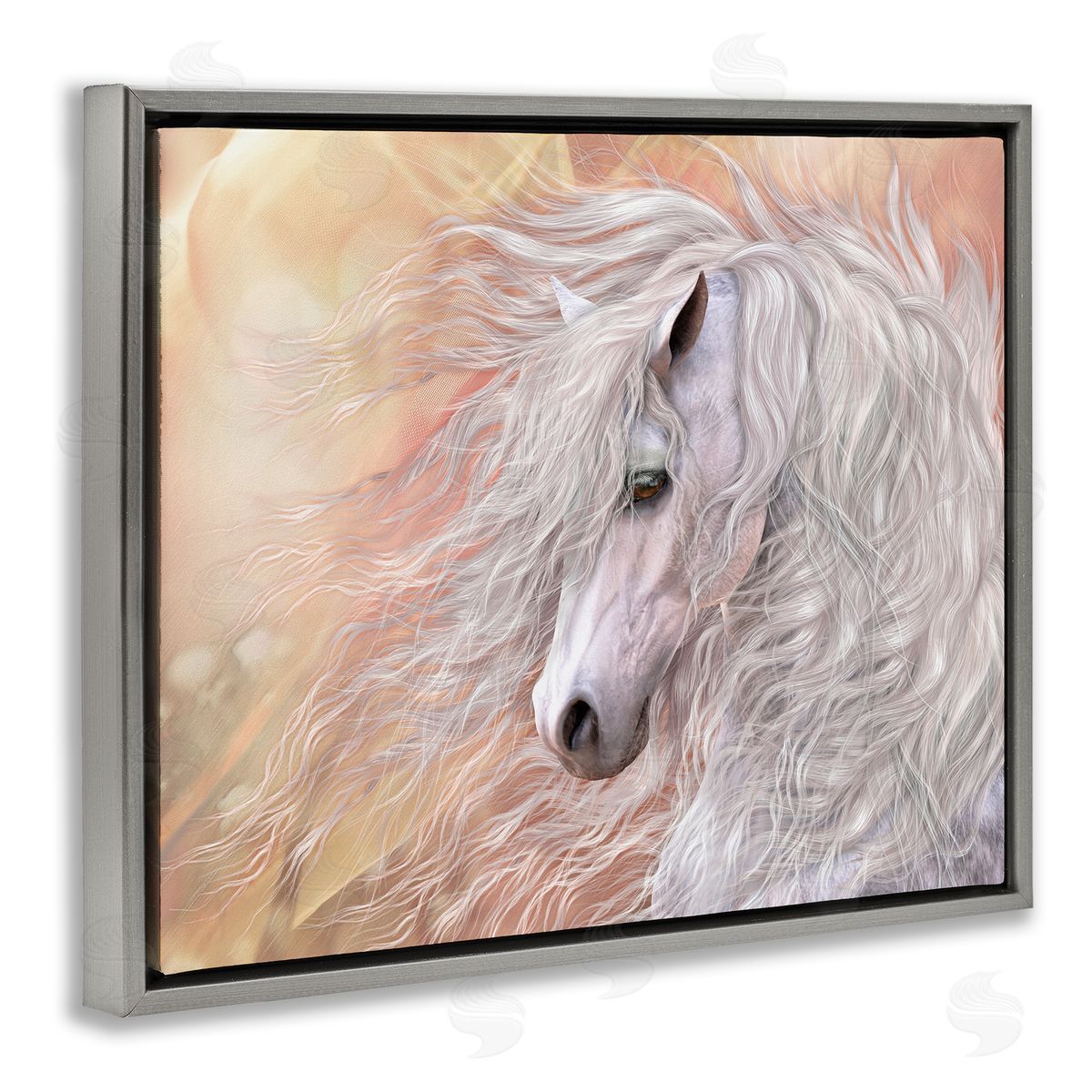 Laurie Prindle Primavera White Horse Gray Floater Frame Canvas Artside_