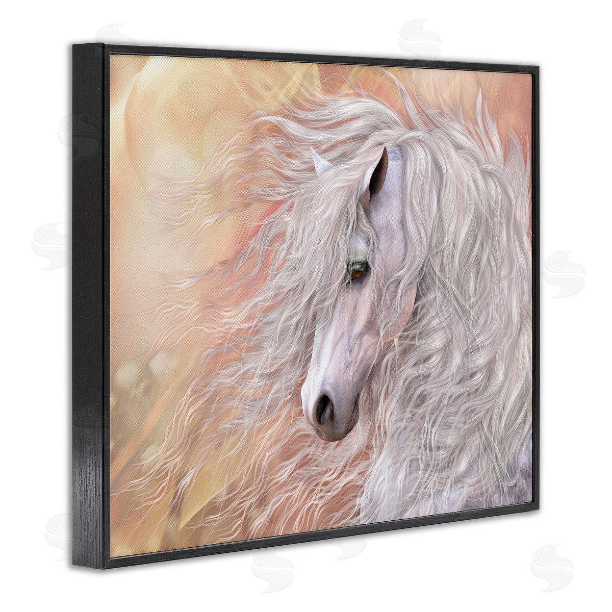 Laurie Prindle Primavera White Horse Black Framed Giclee Wall Artside_