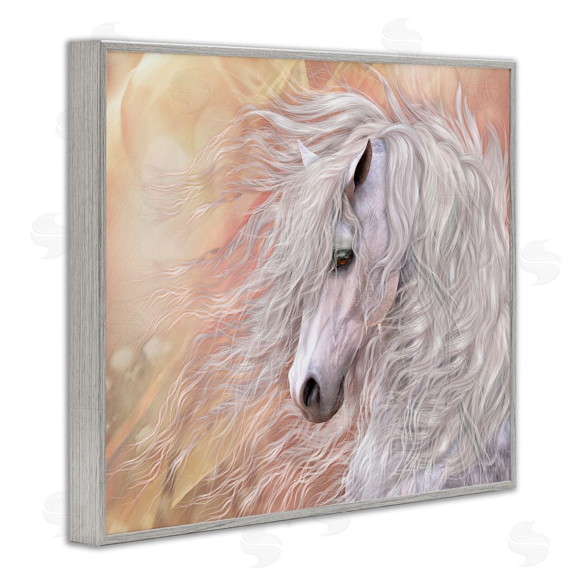 Laurie Prindle Primavera White Horse Gray Framed Giclee Wall Artside_