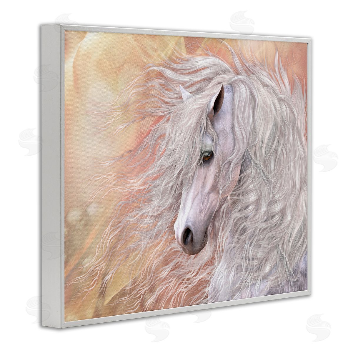 Laurie Prindle Primavera White Horse White Framed Giclee Wall Artside_