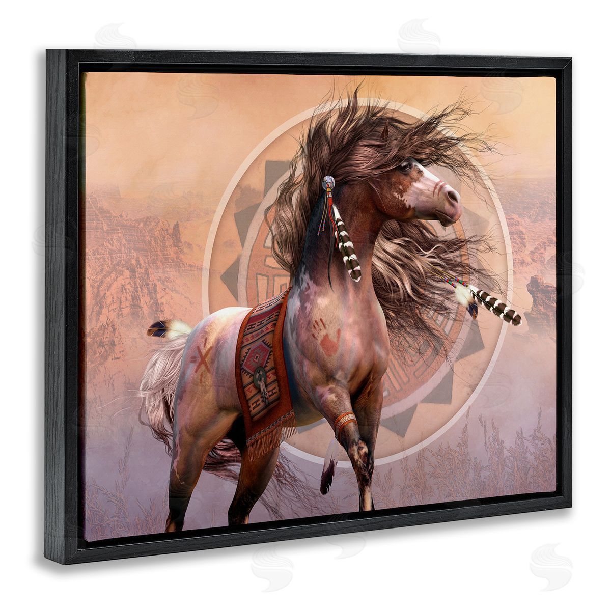 Laurie Prindle Spirit Warrior Horse Black Floater Frame Canvas Artside_