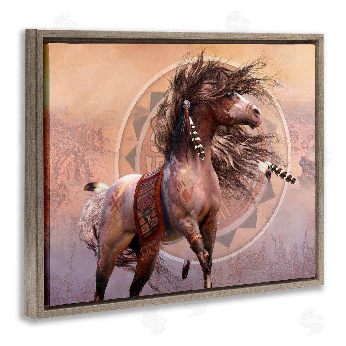 Laurie Prindle Spirit Warrior Horse Brown Floater Frame Canvas Artside_