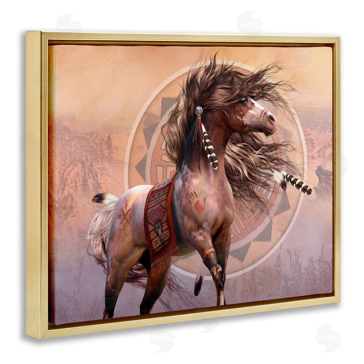 Laurie Prindle Spirit Warrior Horse Gold Floater Frame Canvas Artside_