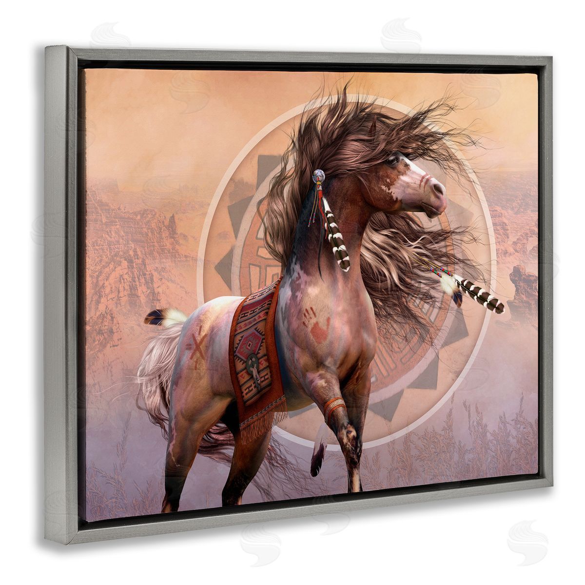 Laurie Prindle Spirit Warrior Horse Gray Floater Frame Canvas Artside_