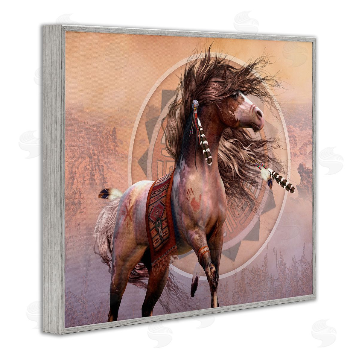 Laurie Prindle Spirit Warrior Horse Gray Framed Giclee Wall Artside_