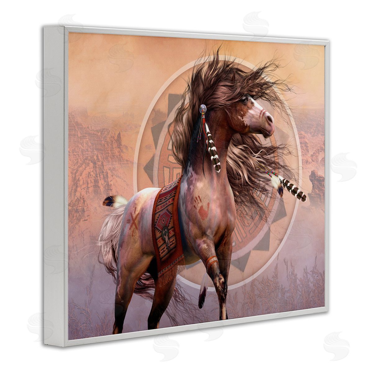 Laurie Prindle Spirit Warrior Horse White Framed Giclee Wall Artside_
