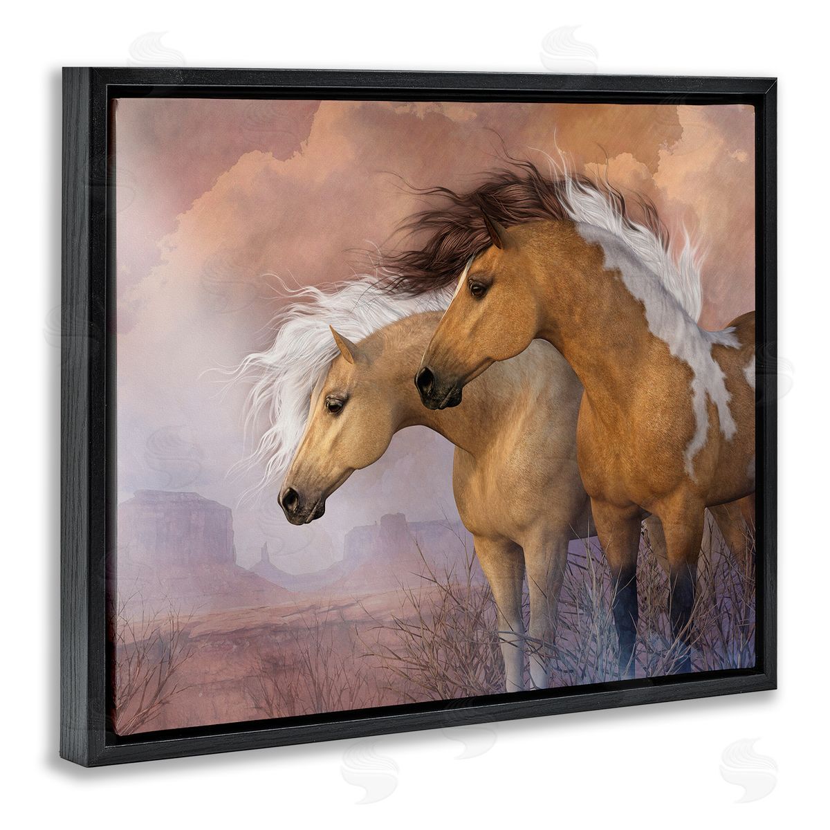Laurie Prindle Horse Duo at Sunset Black Floater Frame Canvas Artside_