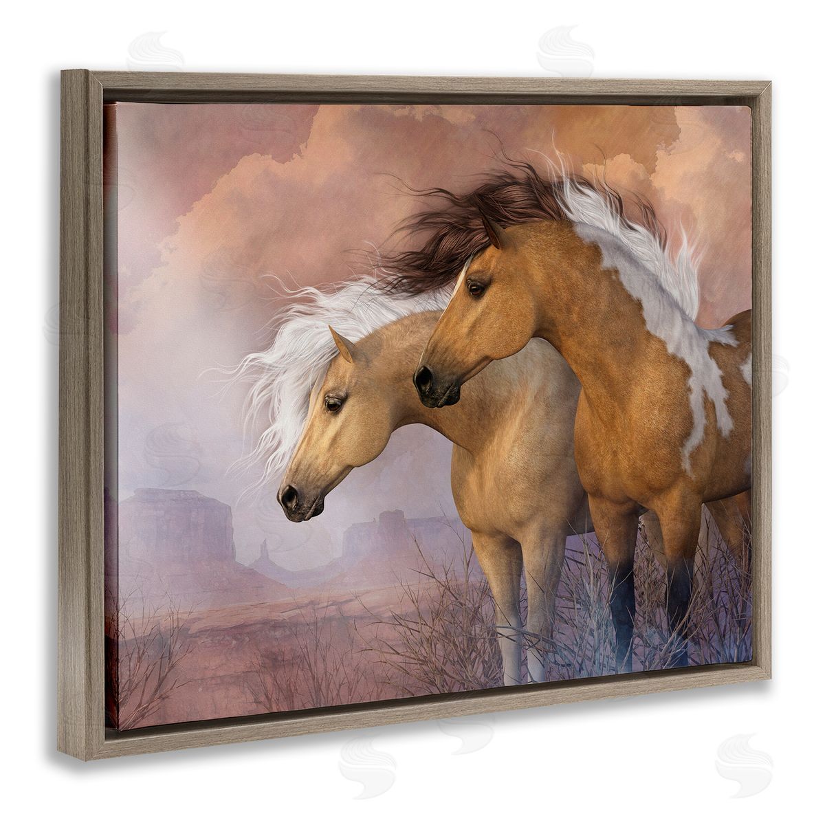 Laurie Prindle Horse Duo at Sunset Brown Floater Frame Canvas Artside_