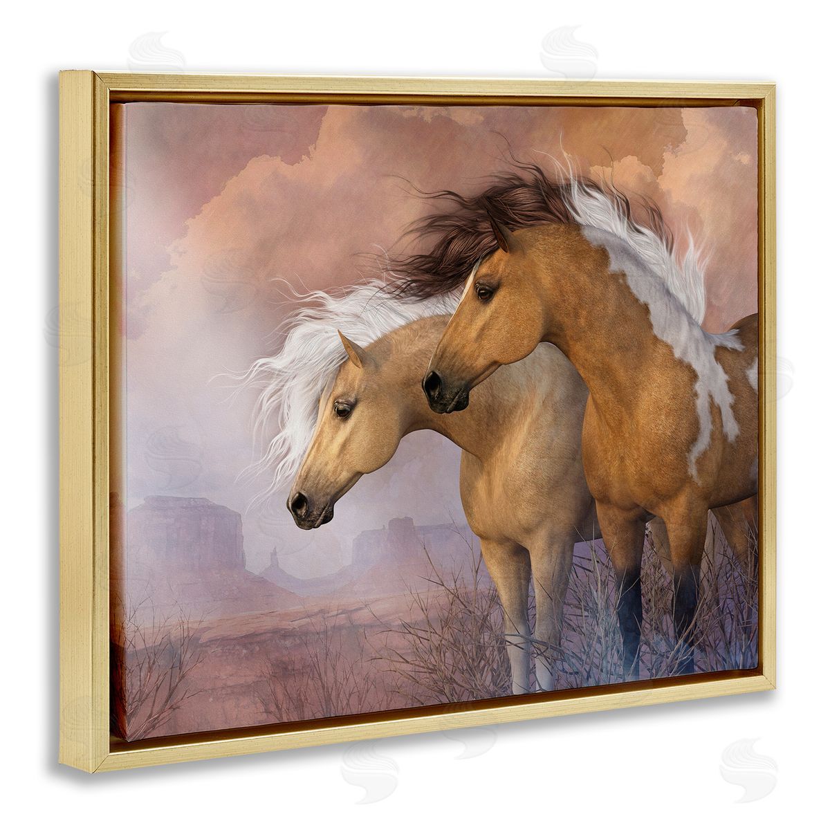 Laurie Prindle Horse Duo at Sunset Gold Floater Frame Canvas Artside_