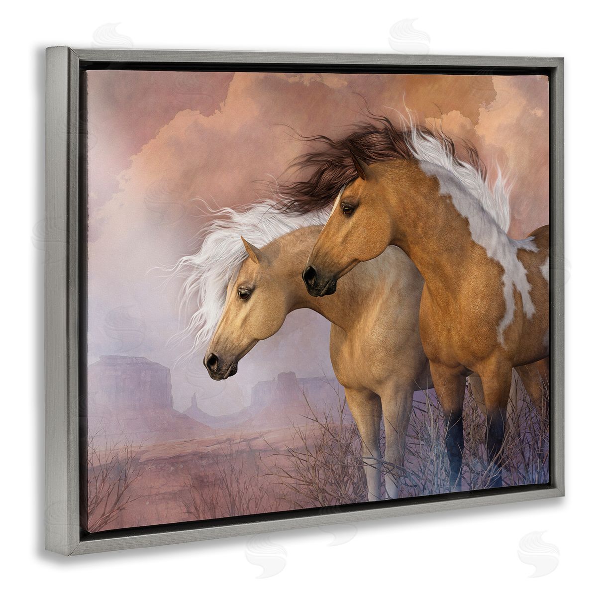 Laurie Prindle Horse Duo at Sunset Gray Floater Frame Canvas Artside_