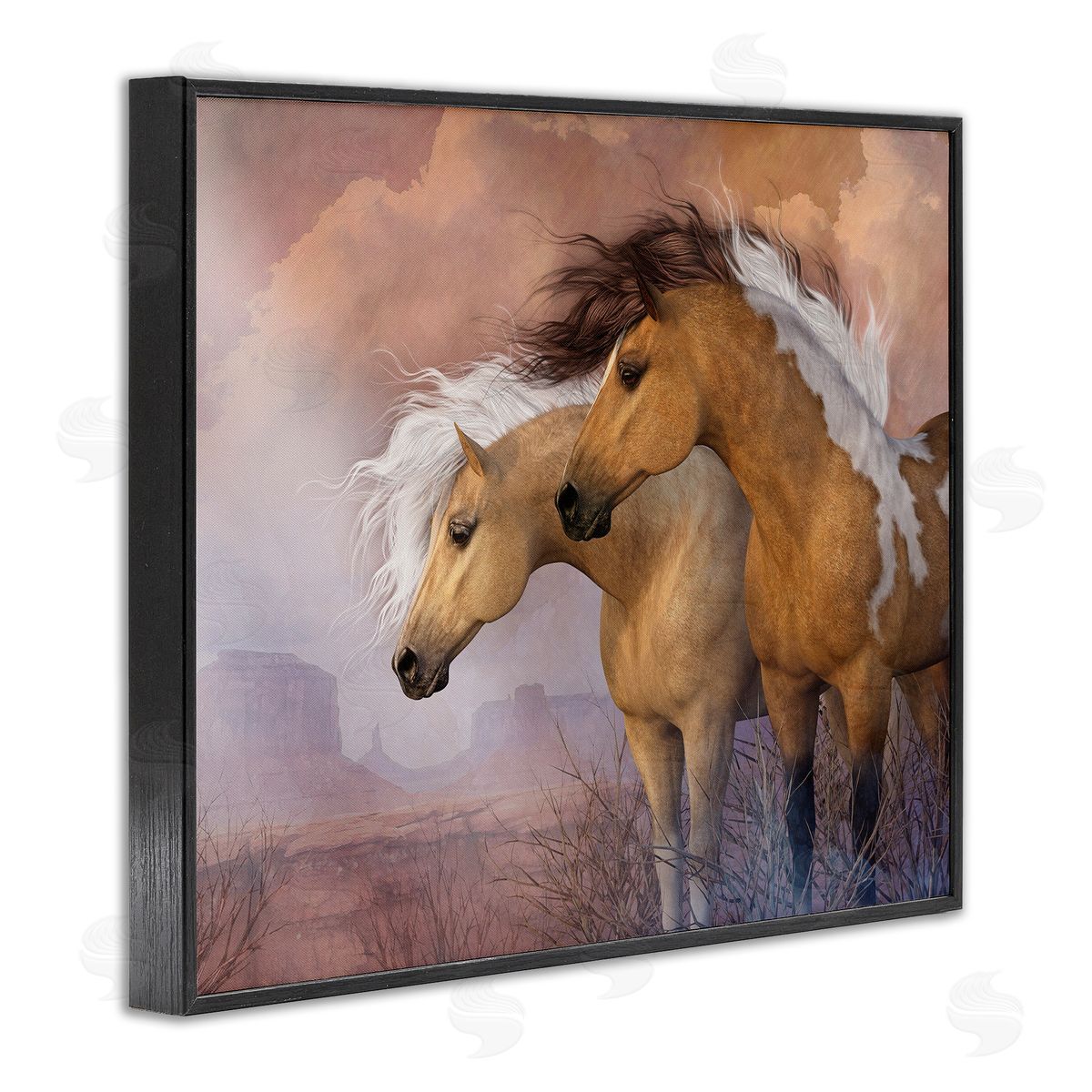 Laurie Prindle Horse Duo at Sunset Black Framed Giclee Wall Artside_