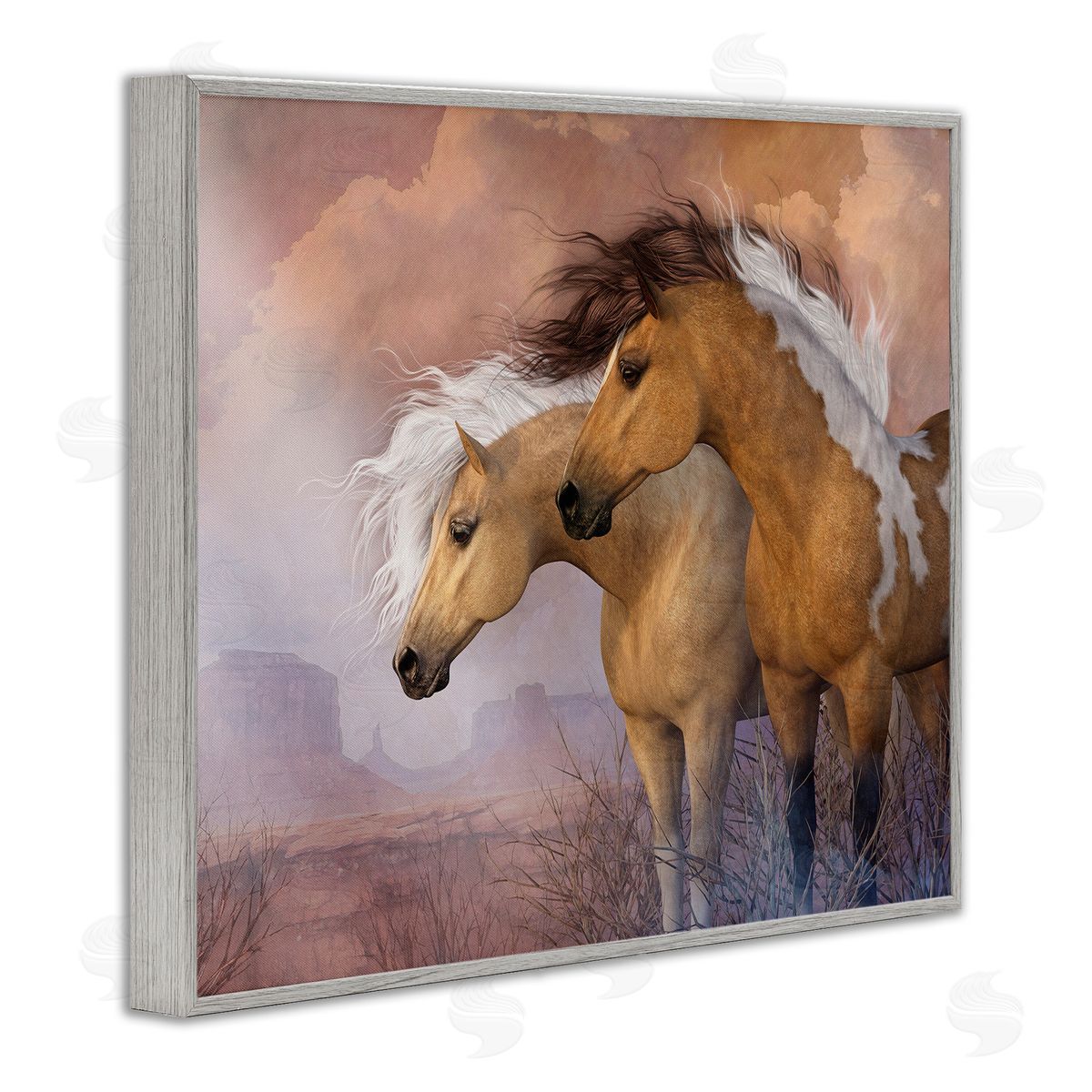 Laurie Prindle Horse Duo at Sunset Gray Framed Giclee Wall Artside_