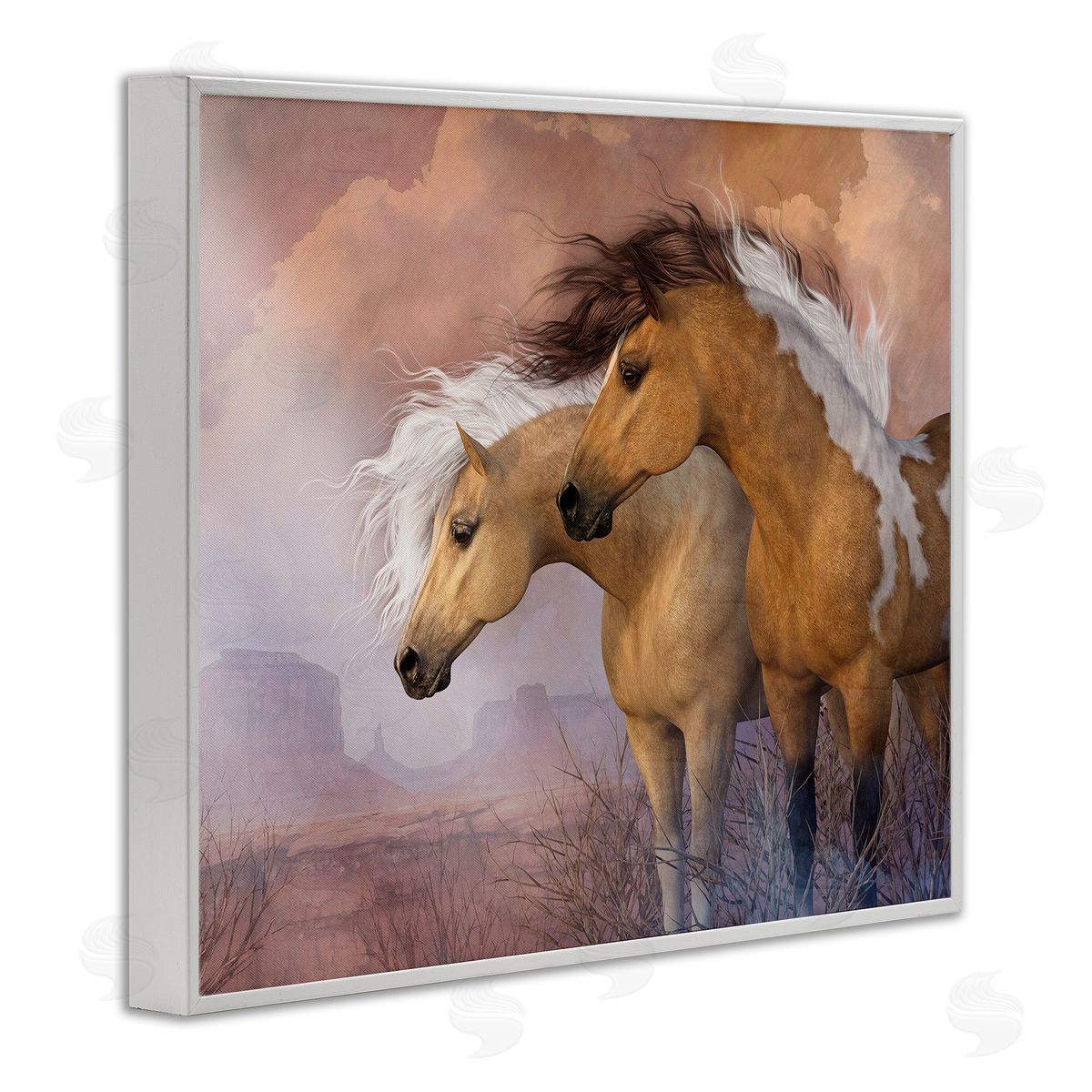 Laurie Prindle Horse Duo at Sunset White Framed Giclee Wall Artside_