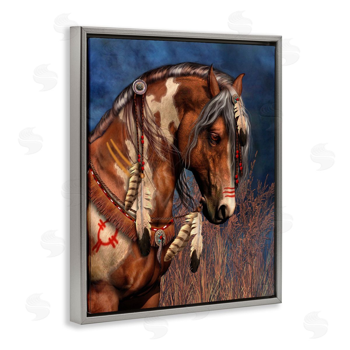 Laurie Prindle War Pony Portrait Gray Floater Frame Canvas Artside_