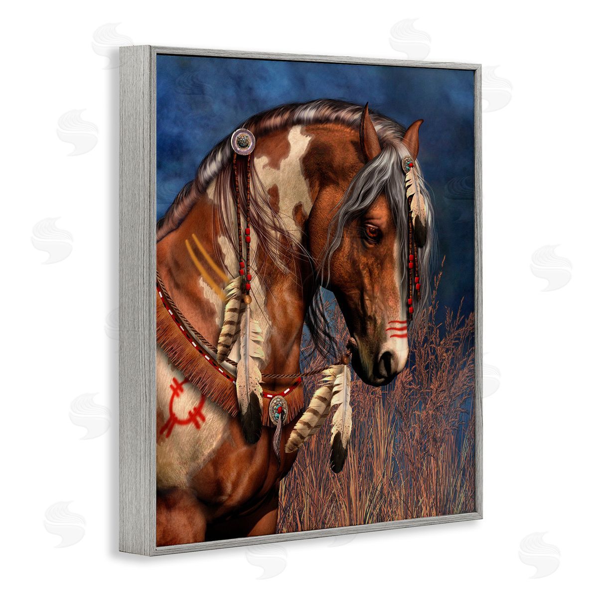 Laurie Prindle War Pony Portrait Gray Framed Giclee Wall Artside_