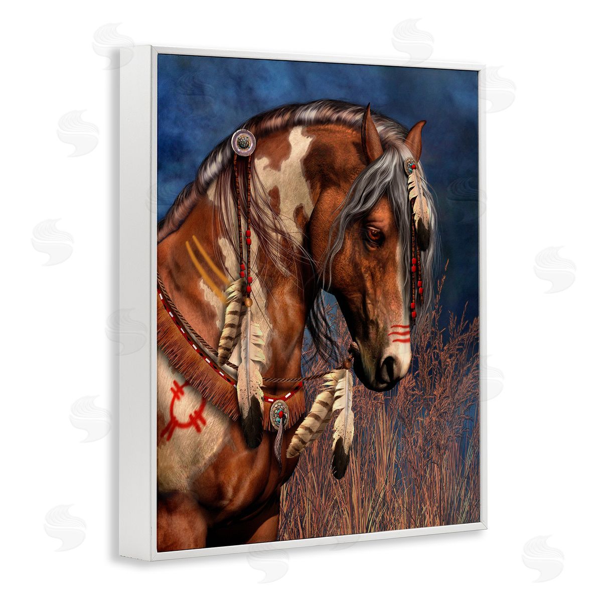 Laurie Prindle War Pony Portrait White Framed Giclee Wall Artside_