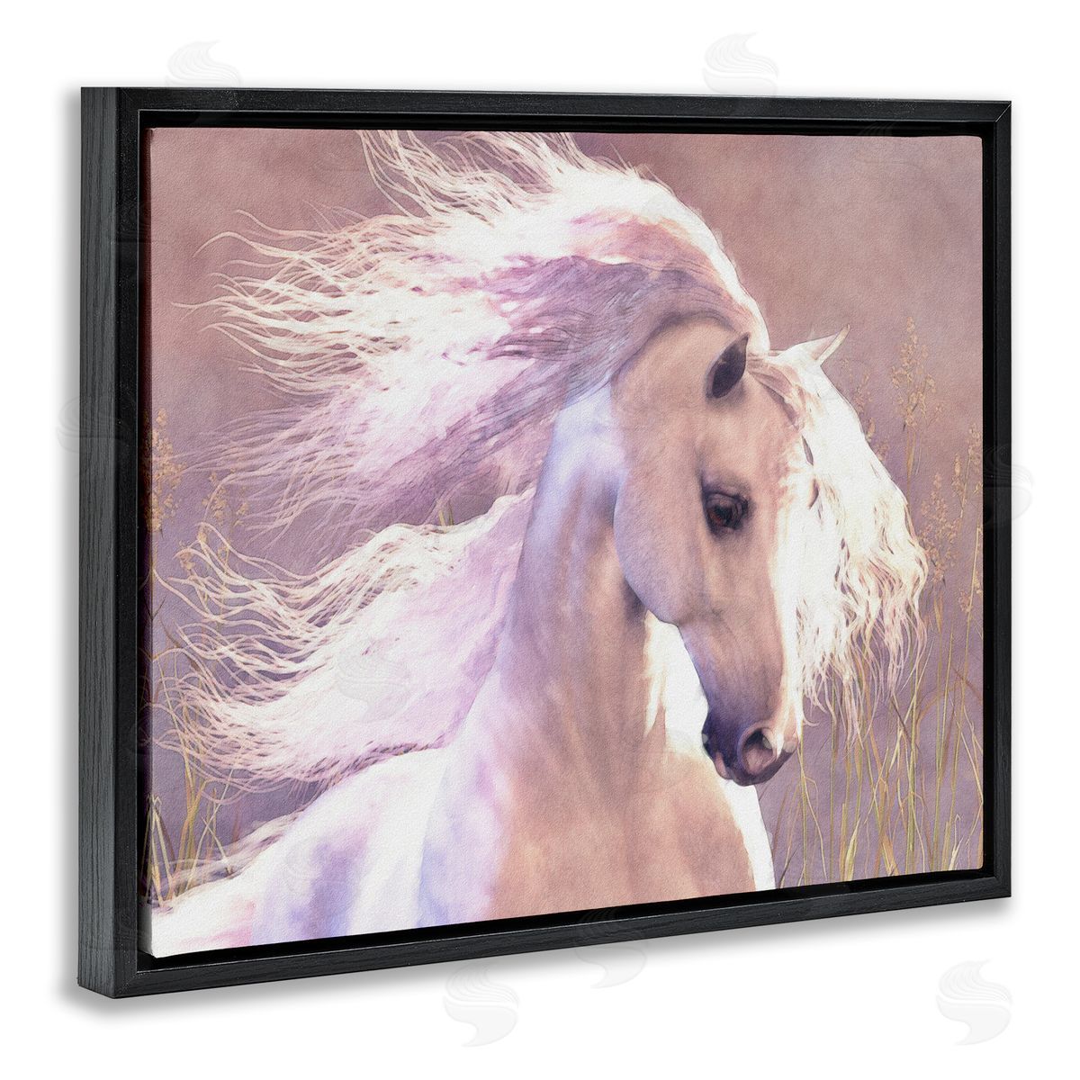 Laurie Prindle White Horse in Nature Black Floater Frame Canvas Artside_