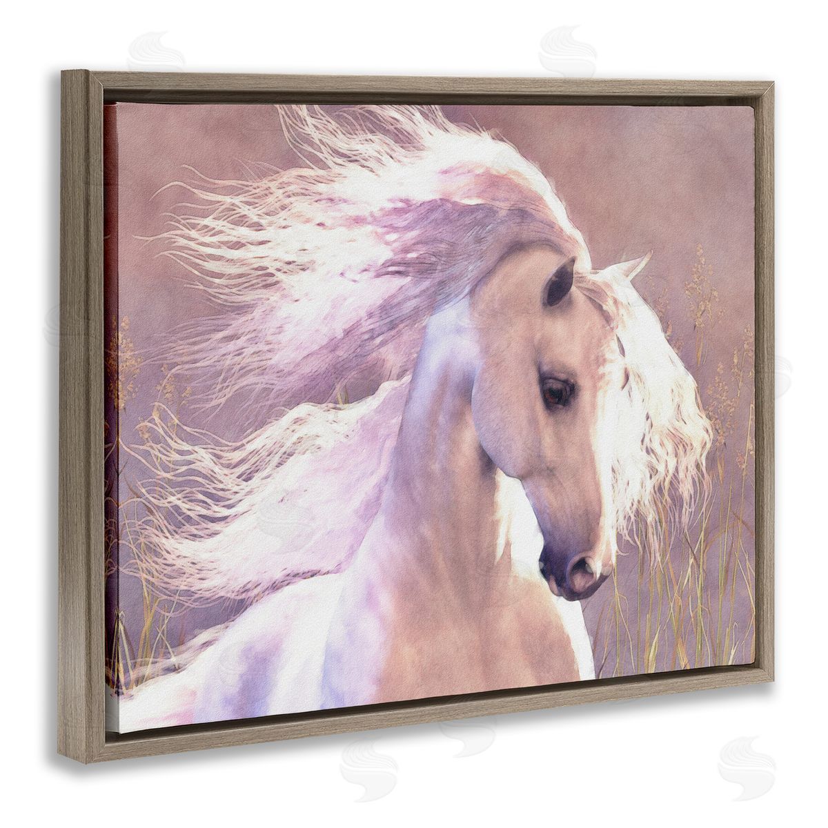 Laurie Prindle White Horse in Nature Brown Floater Frame Canvas Artside_