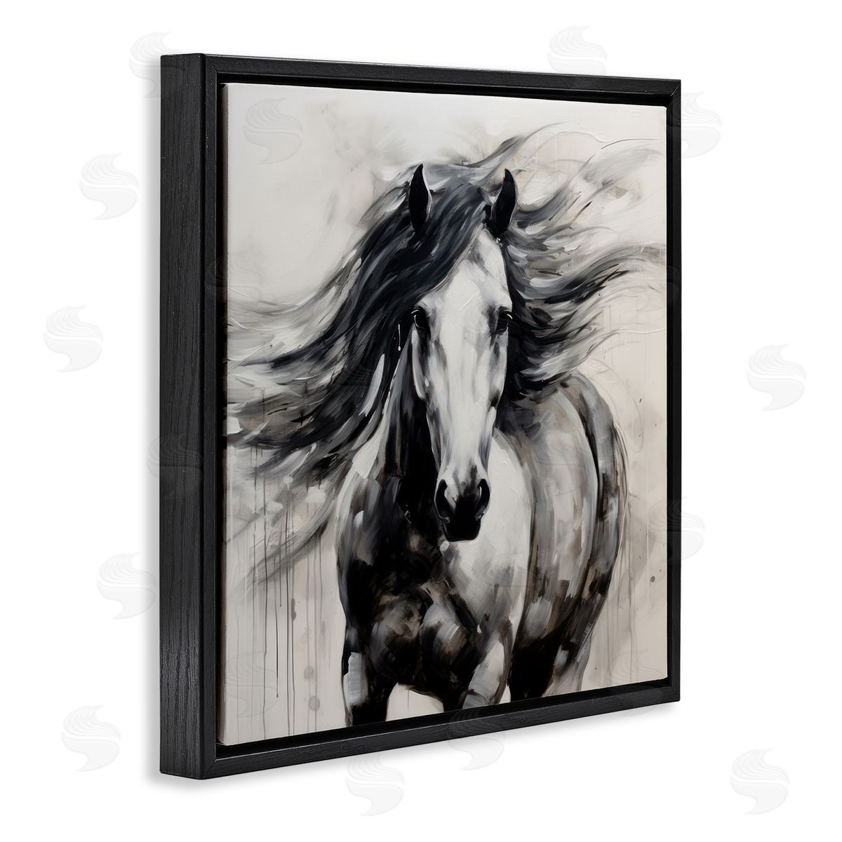 Irena Orlov Black Horse Abstraction Black Floater Frame Canvas Artside_