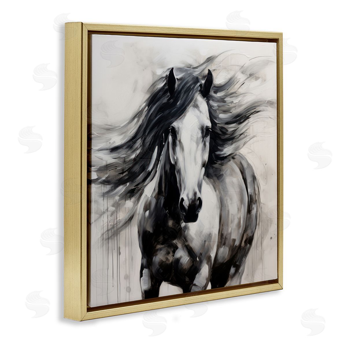Irena Orlov Black Horse Abstraction Gold Floater Frame Canvas Artside_