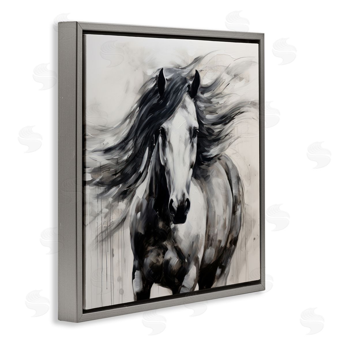 Irena Orlov Black Horse Abstraction Gray Floater Frame Canvas Artside_