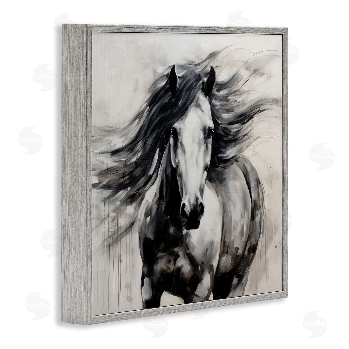 Irena Orlov Black Horse Abstraction Gray Framed Giclee Wall Artside_