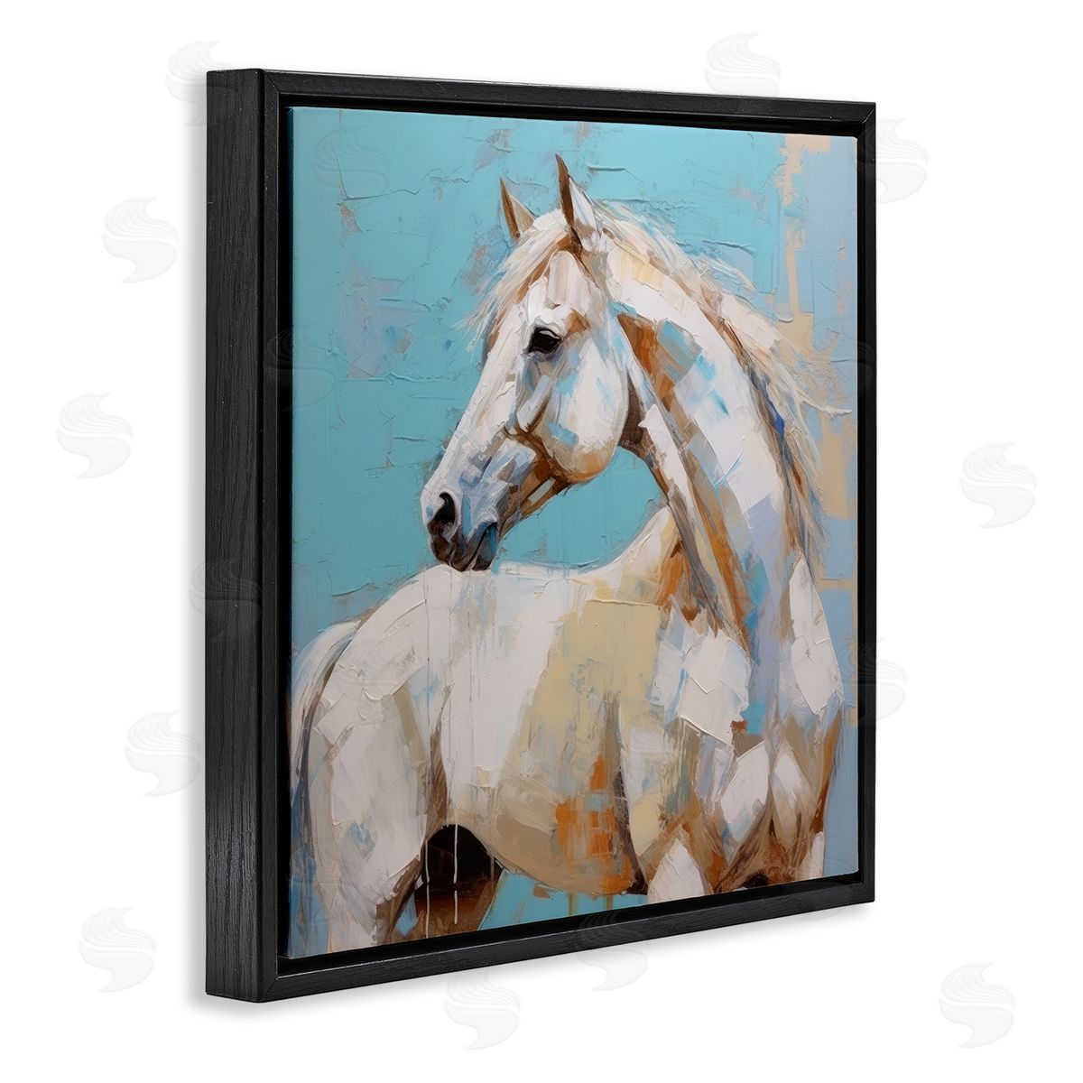 Irena Orlov Modern Horse on Blue Black Floater Frame Canvas Artside_