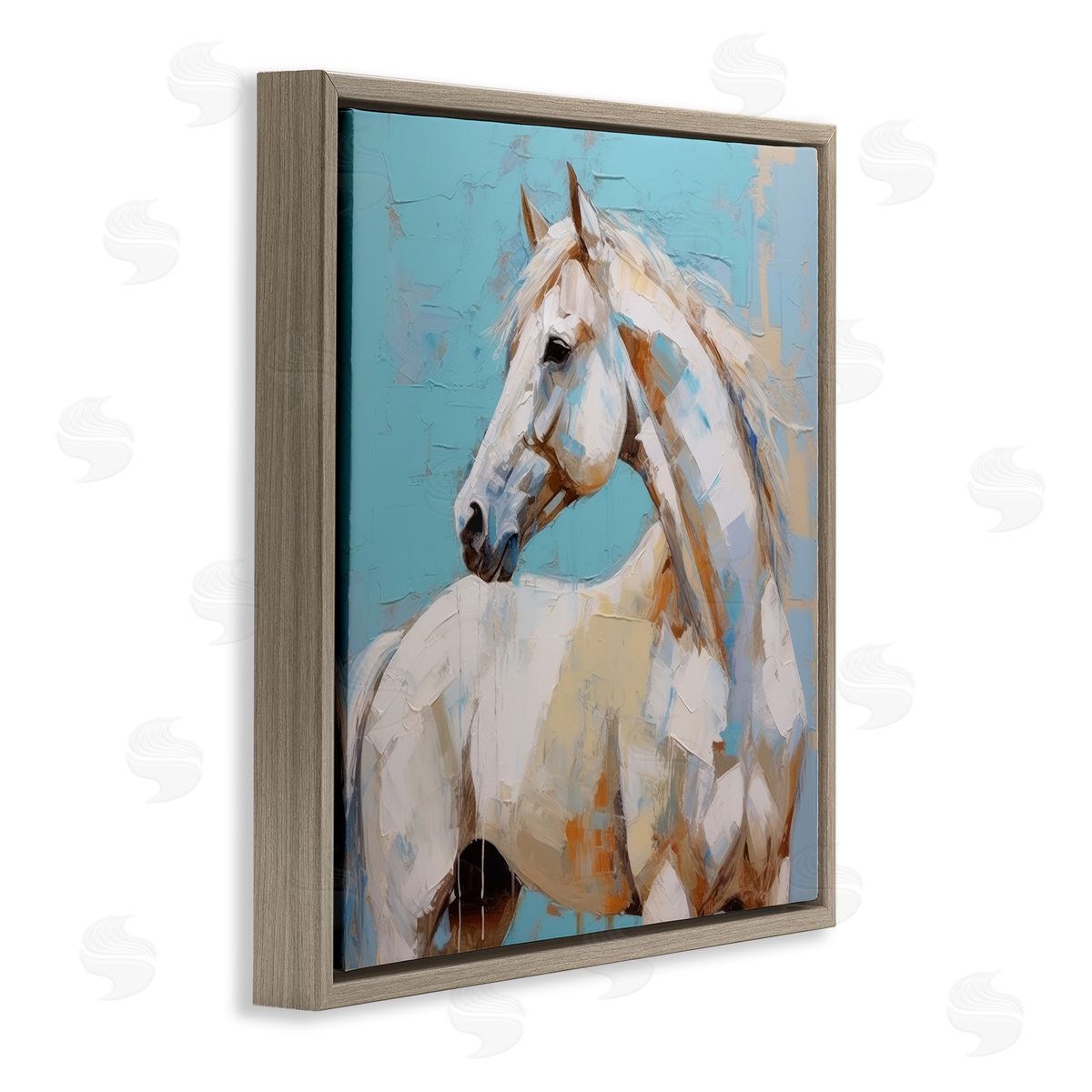 Irena Orlov Modern Horse on Blue Brown Floater Frame Canvas Artside_