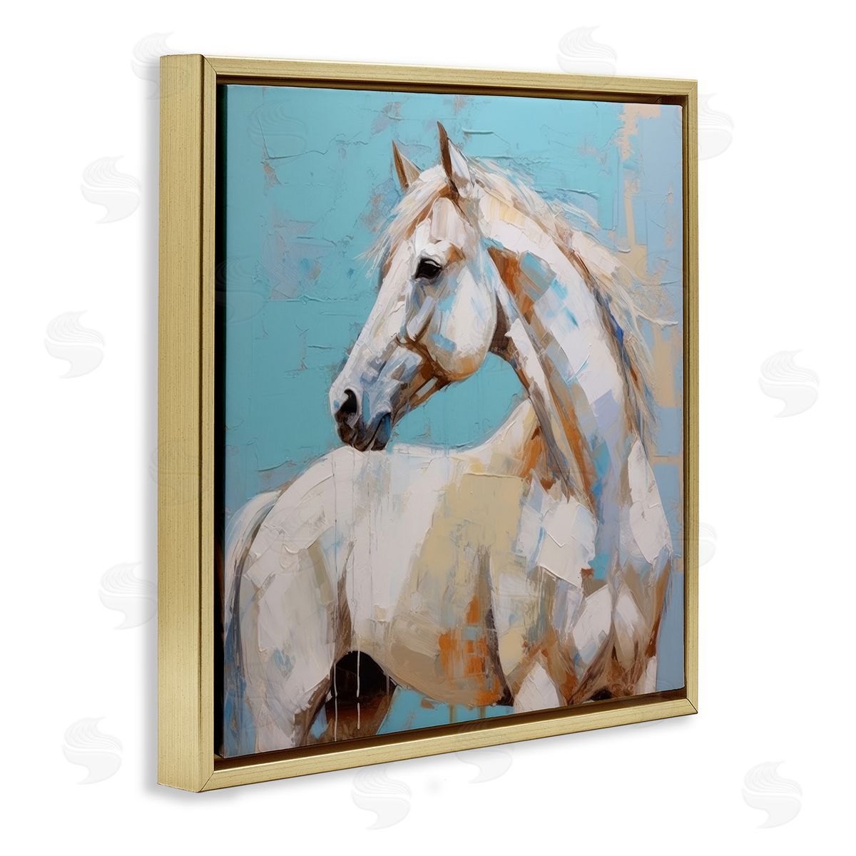Irena Orlov Modern Horse on Blue Gold Floater Frame Canvas Artside_