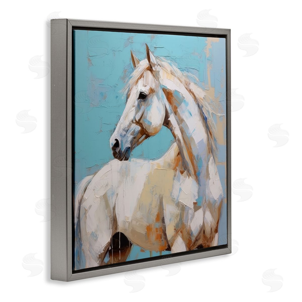 Irena Orlov Modern Horse on Blue Gray Floater Frame Canvas Artside_